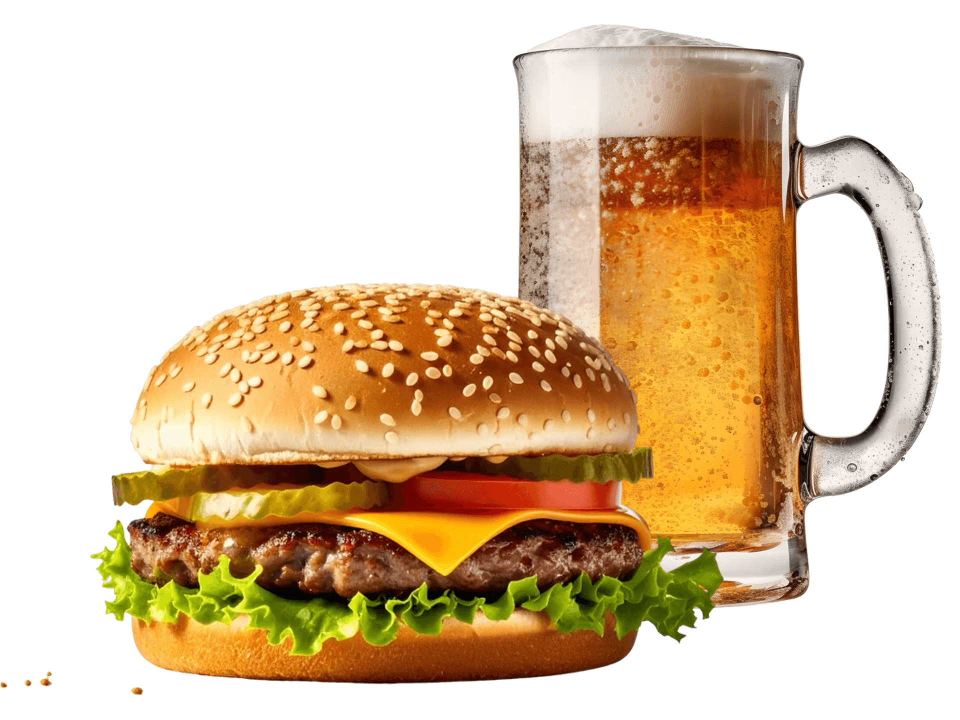 Burger and beer — visual reference for menu items